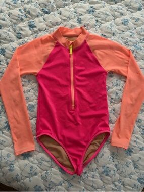 Crewcuts Girls' Long Sleeve Rashguard One-Piece - Hot Pink & Peach